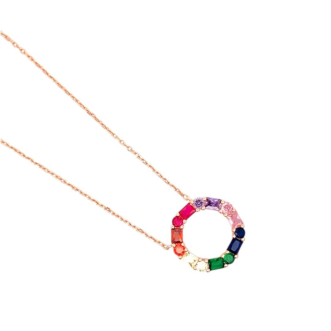 Rainbow Dazzle Halo Pendant Chain (Pure Silver) - Rose Gold